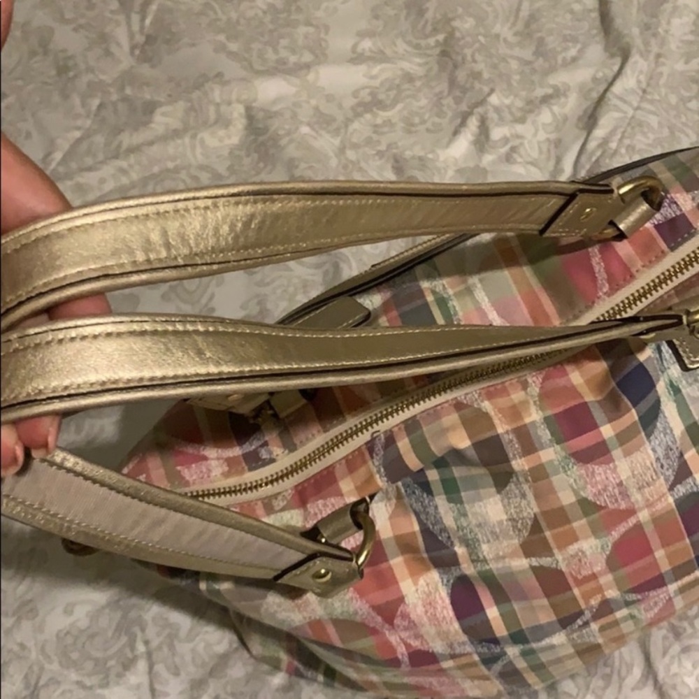 Coach Poppy Plaid Pink Blue Shoulder Bag